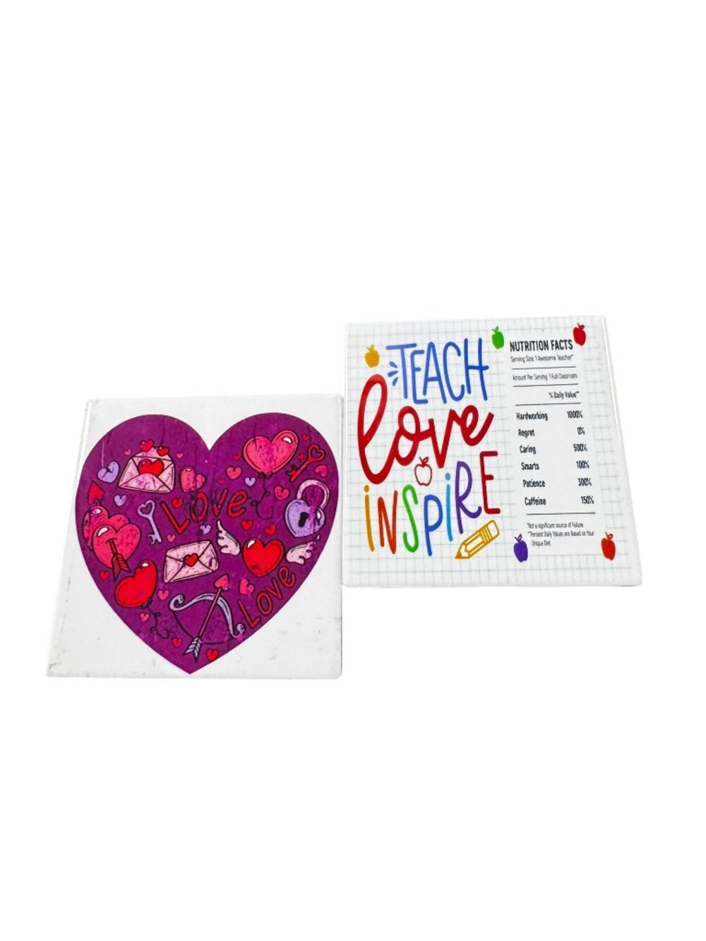 Teacher Appreciation Ceramic Coaster Set, Teach Love Inspire